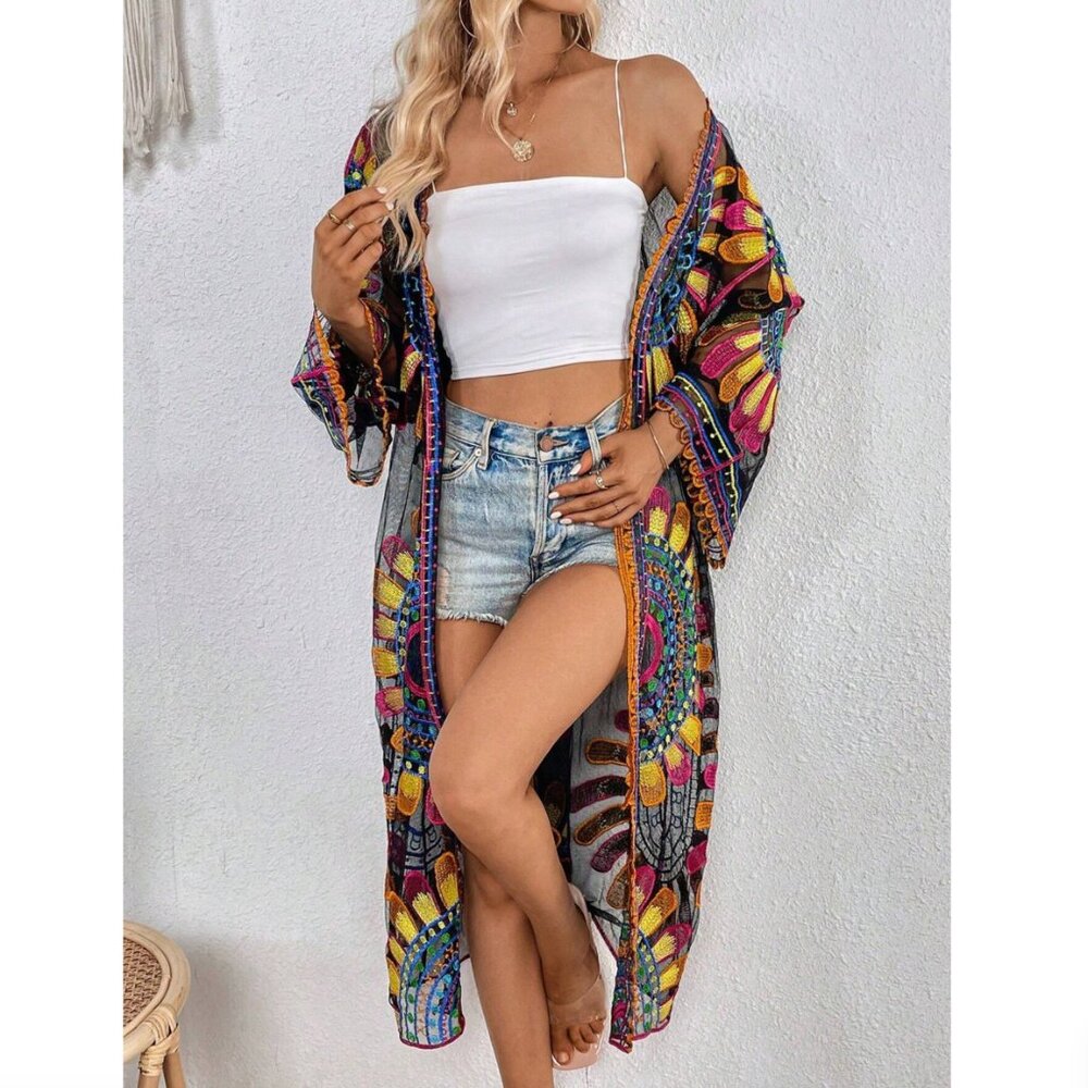 Summer in Posh C 🔆 | Euro Style Summer Beach Colorful Embroidery Kimono - Picture 5 of 9